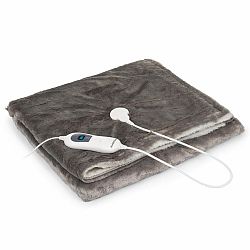 Klarstein Dr. Watson SuperSoft, výhřevná deka, 120 W, 180 x 130 cm, chlupatý plyš, krémová/šedá