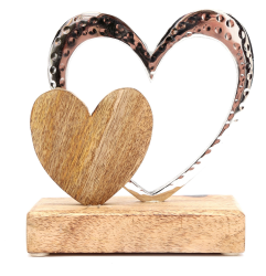 Dvojité srdce, dřevo/kov