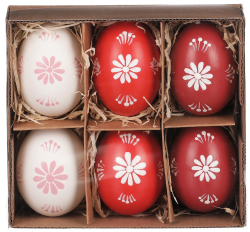 Malovaná vajíčka, 6 ks, červená/bílá